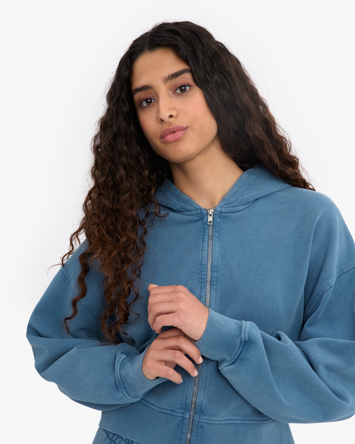 Organic Crop Zip Hood - Faded Indigo