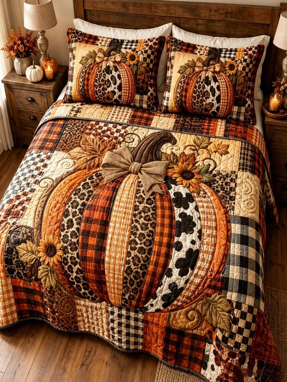 Patchwork Pumpkin 3‐Piece Quilted Bedding Set