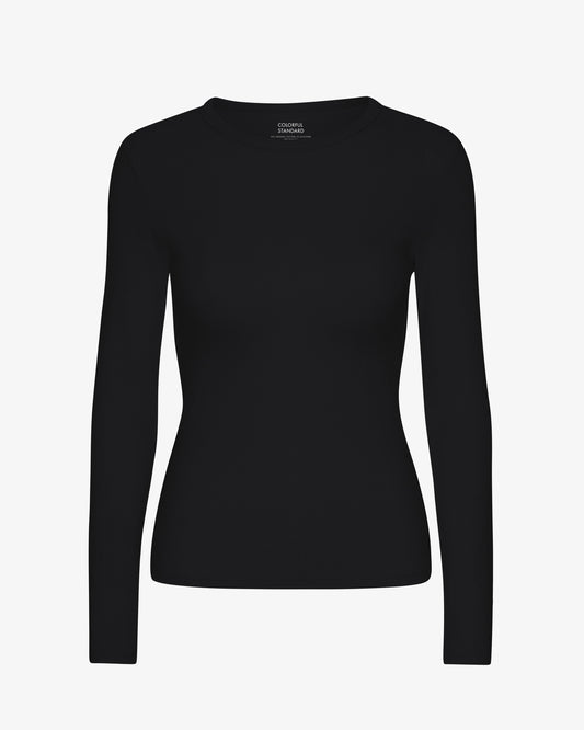 Women Organic Rib LS T-Shirt - Deep Black