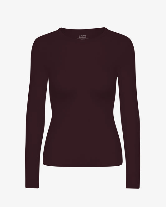 Women Organic Rib LS T-Shirt - Oxblood Red