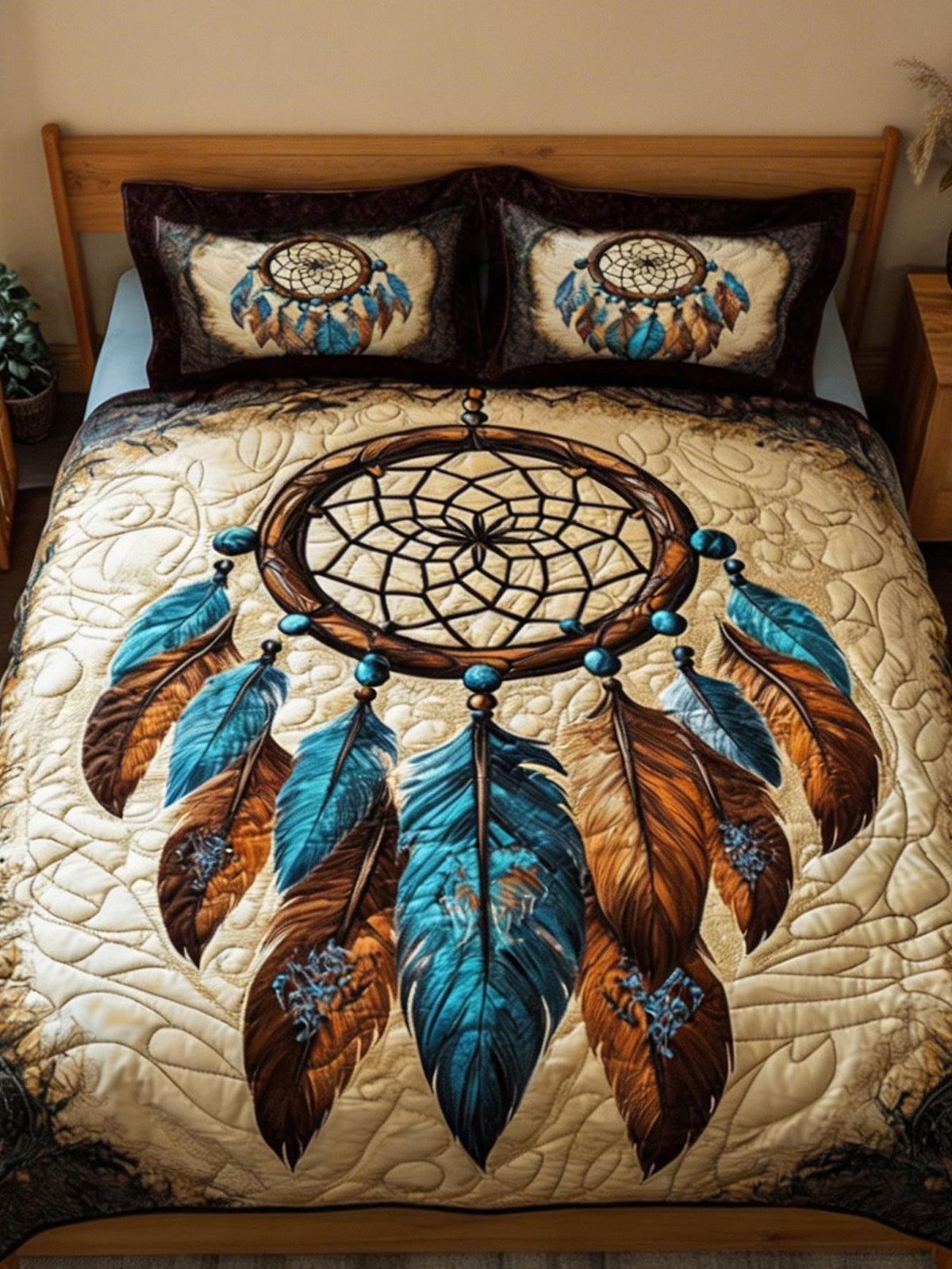 Feathered Nightfall Three-Piece Quilted Bedding Set