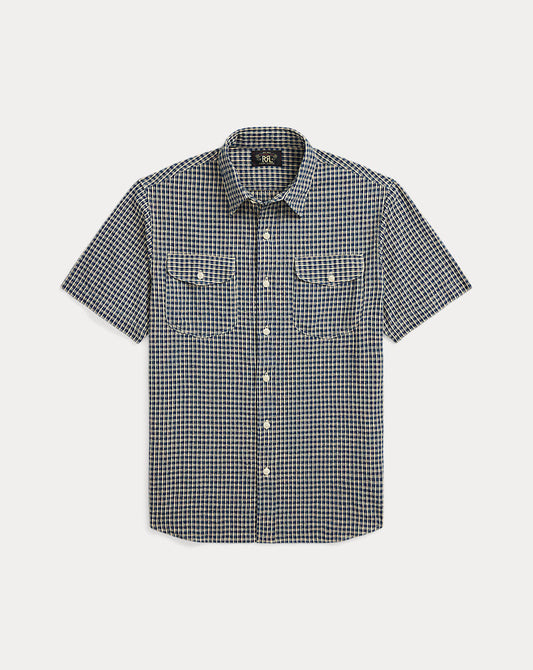 Indigo Checked Seersucker Workshirt Indigo Check